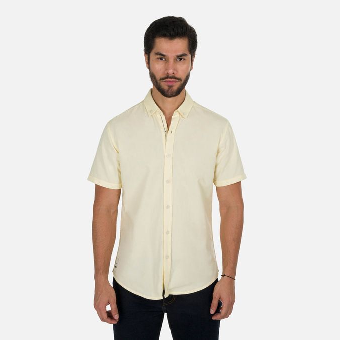 Camisa Manga Corta Color Amarillo Claro Para Hombre