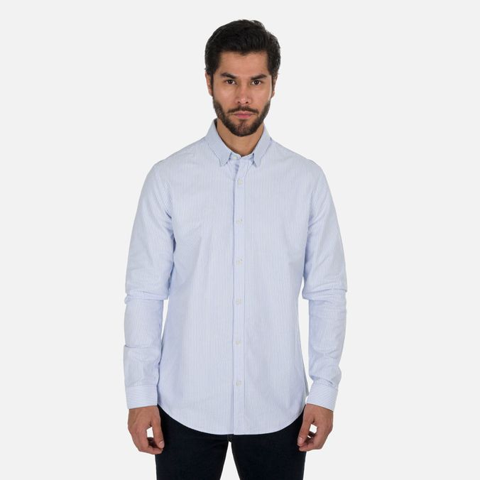Camisa Manga Larga Color Blanco Multirayas Para Hombre