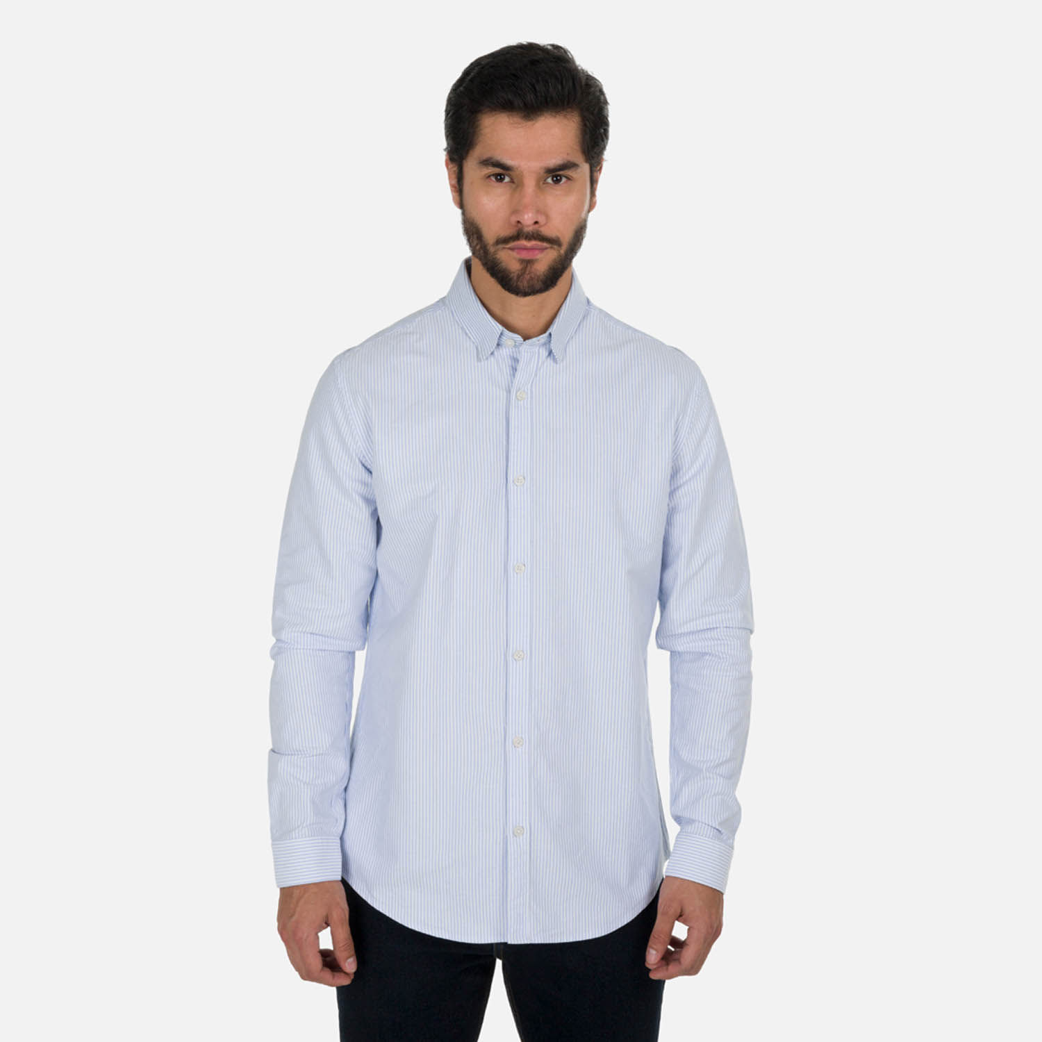 Camisa Manga Larga Color Blanco Multirayas Para Hombre