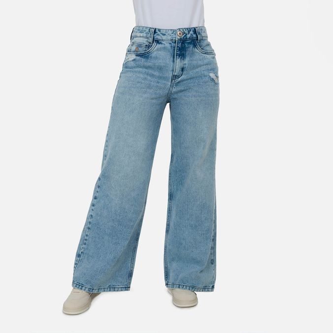 Jean Wide Color Azul Medio Para Mujer