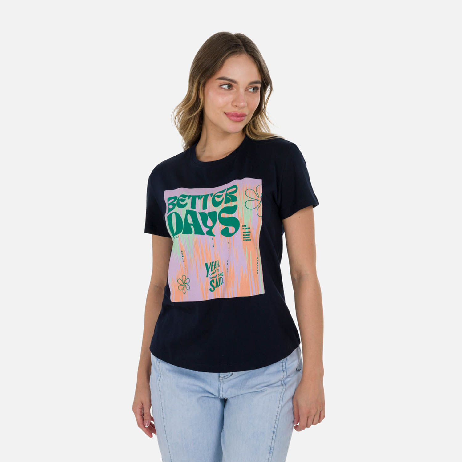 Camiseta Estampado Localizado Color Azul Oscuro Para Mujer