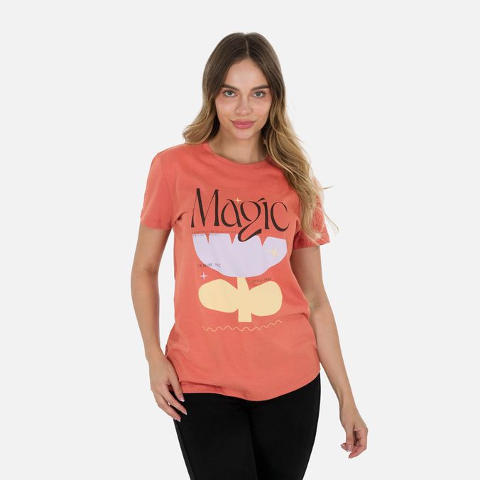 Camiseta Estampado Localizado Color Naranja Para Mujer