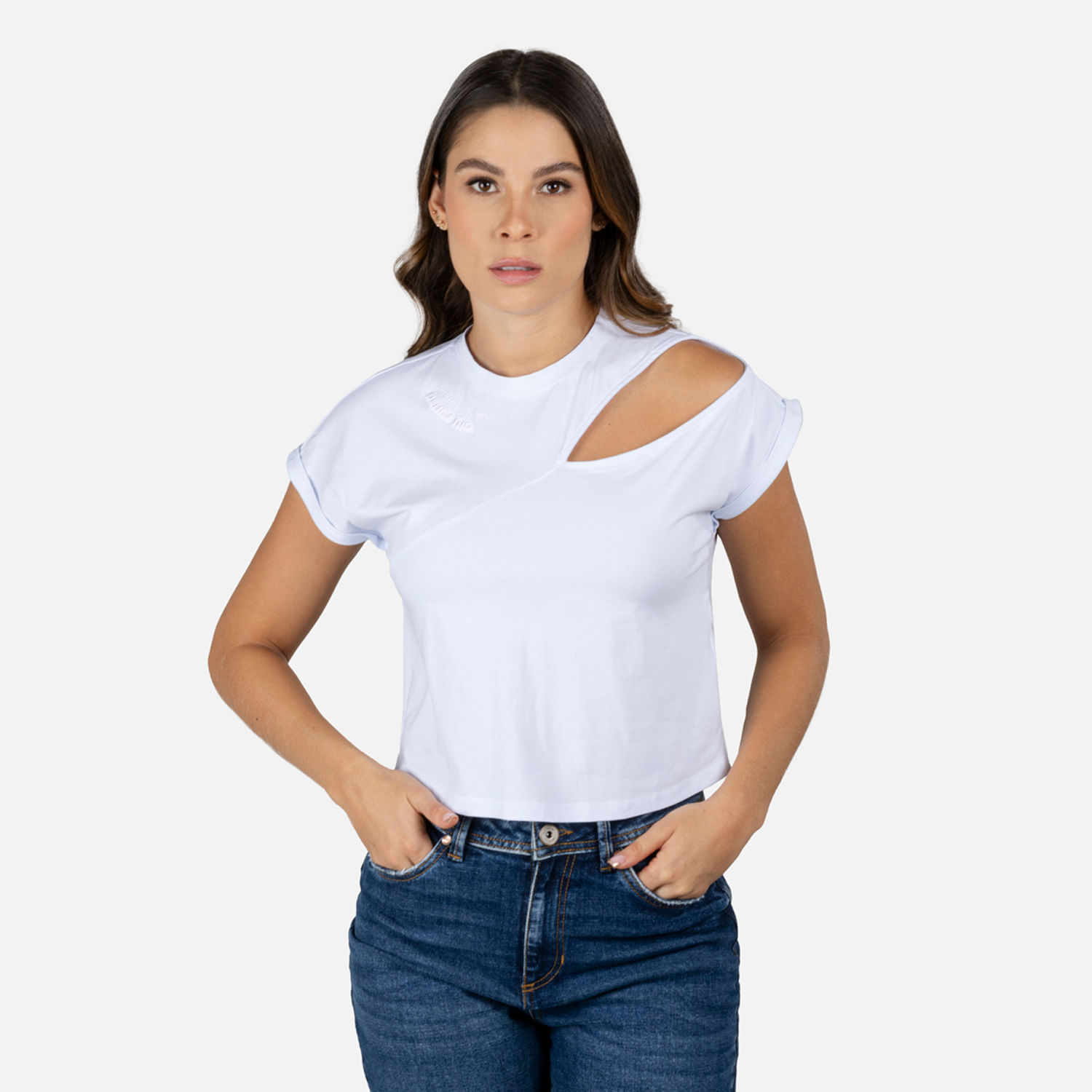 Camiseta Manga Rodada Color Blanco Para Mujer