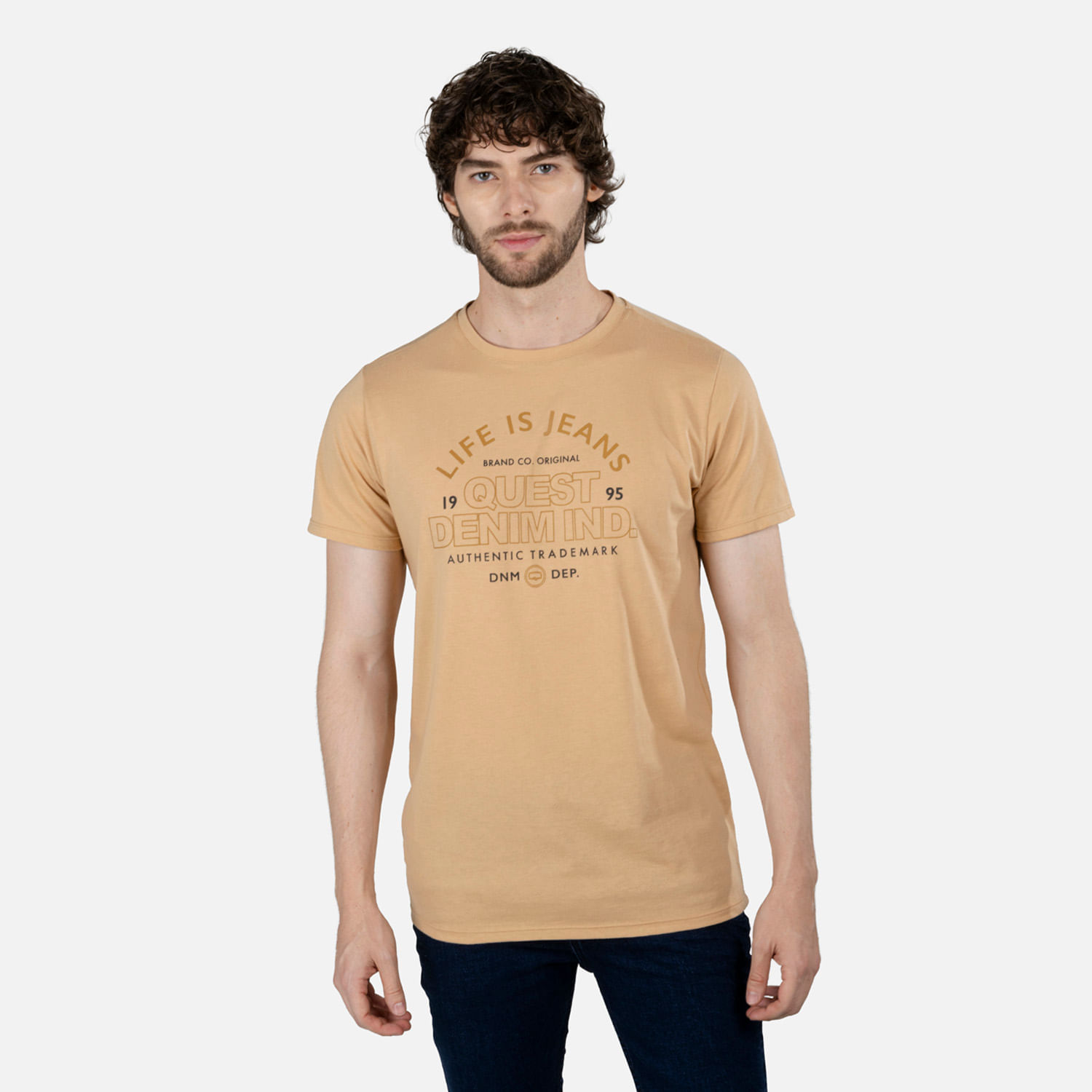 Camiseta Estampado Localizado Color Camel Claro Para Hombre