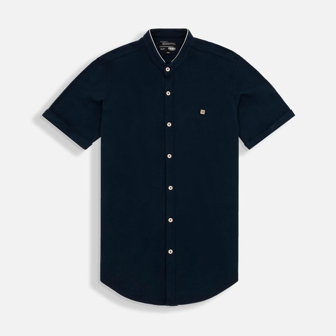Camisa Manga Corta Color Azul Noche Para Hombre