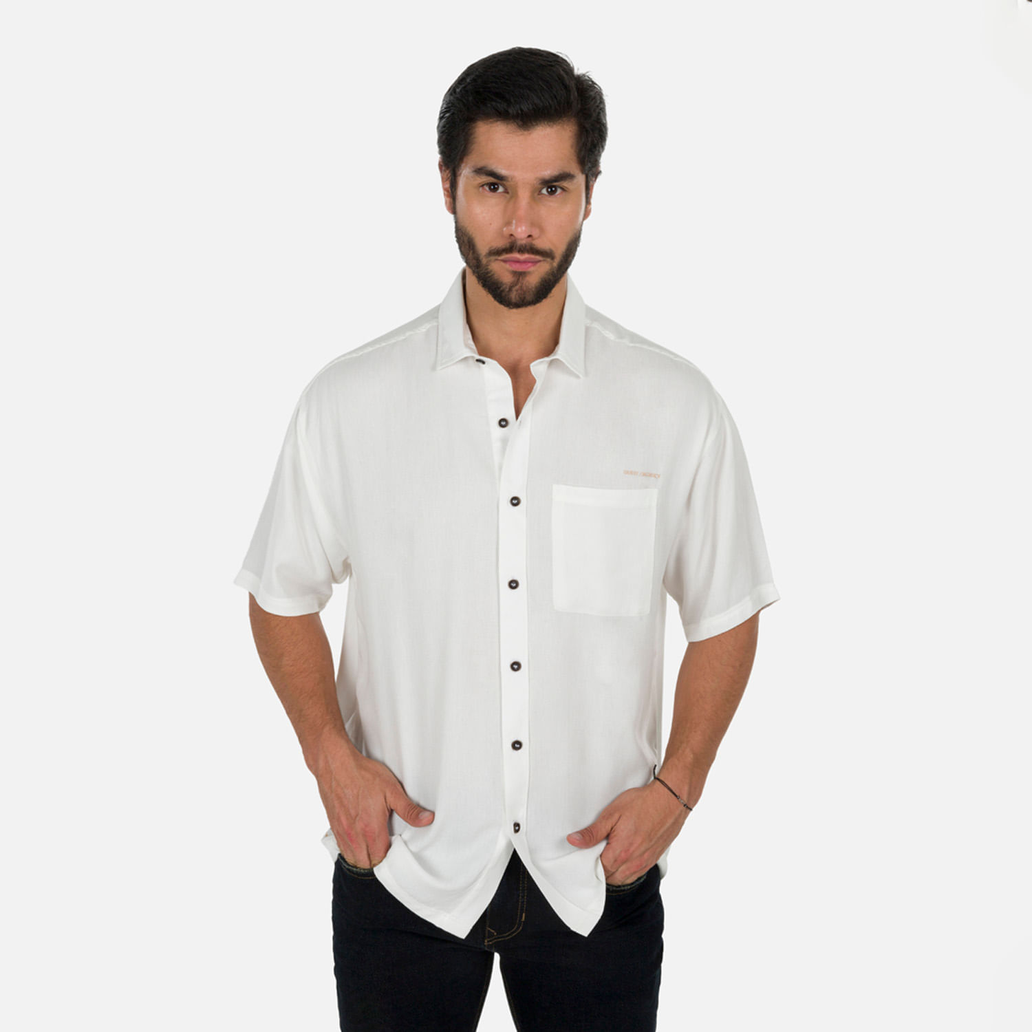 Camisa Manga Corta Color Ivory Para Hombre