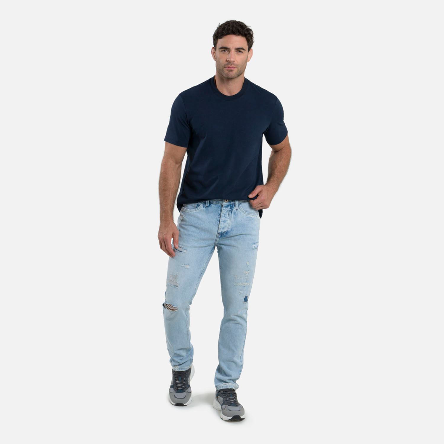 Jean Slim Color Azul Claro Para Hombre