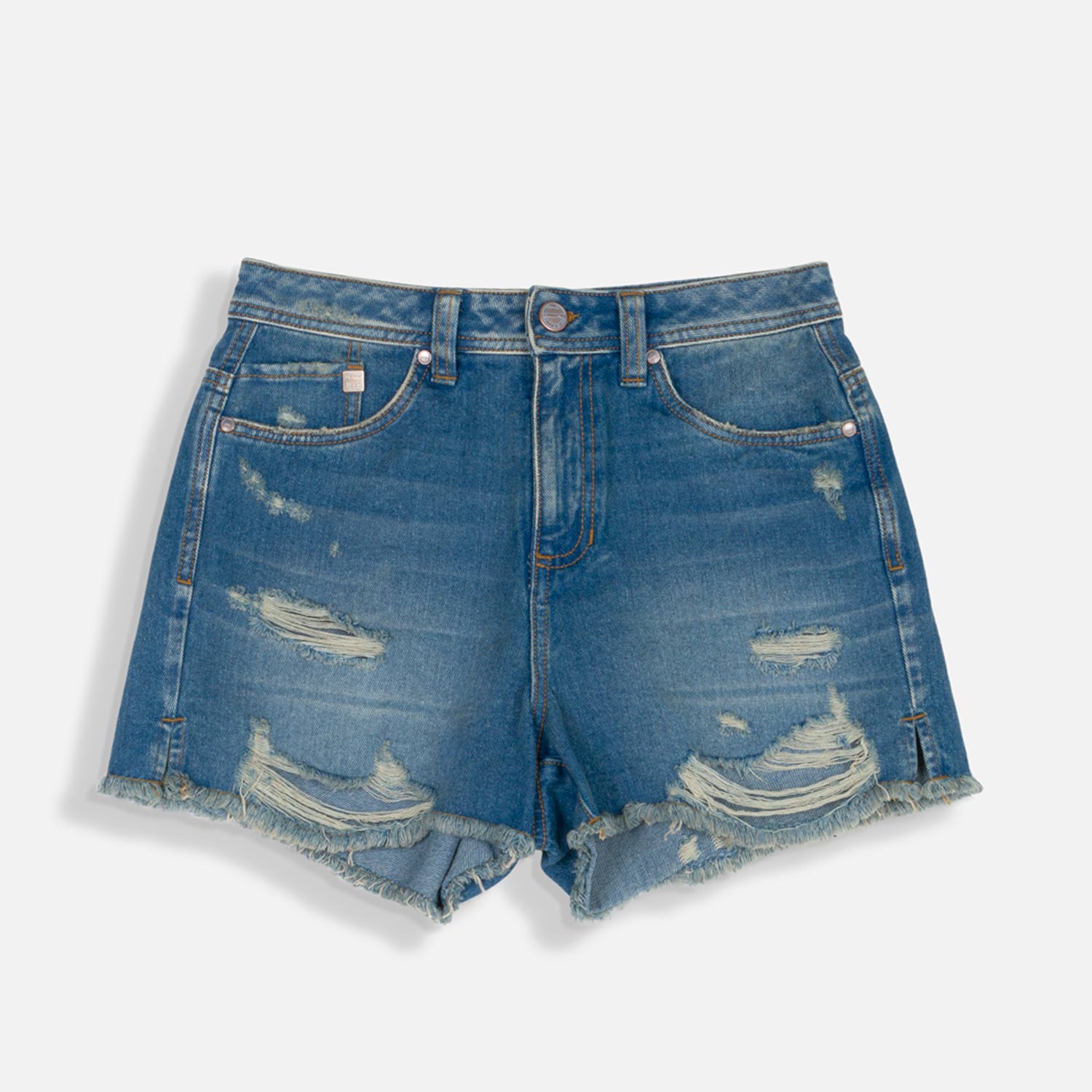 Short 5 Bolsillos Color Azul Medio Para Mujer
