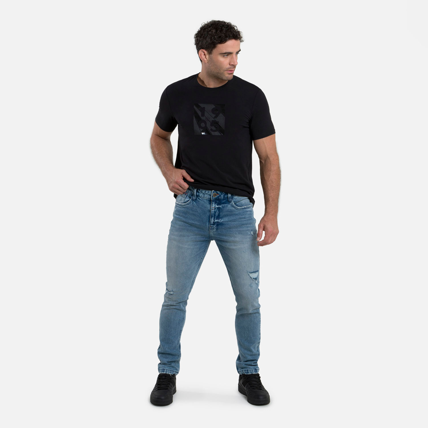 Jean Slim Color Azul Medio Para Hombre