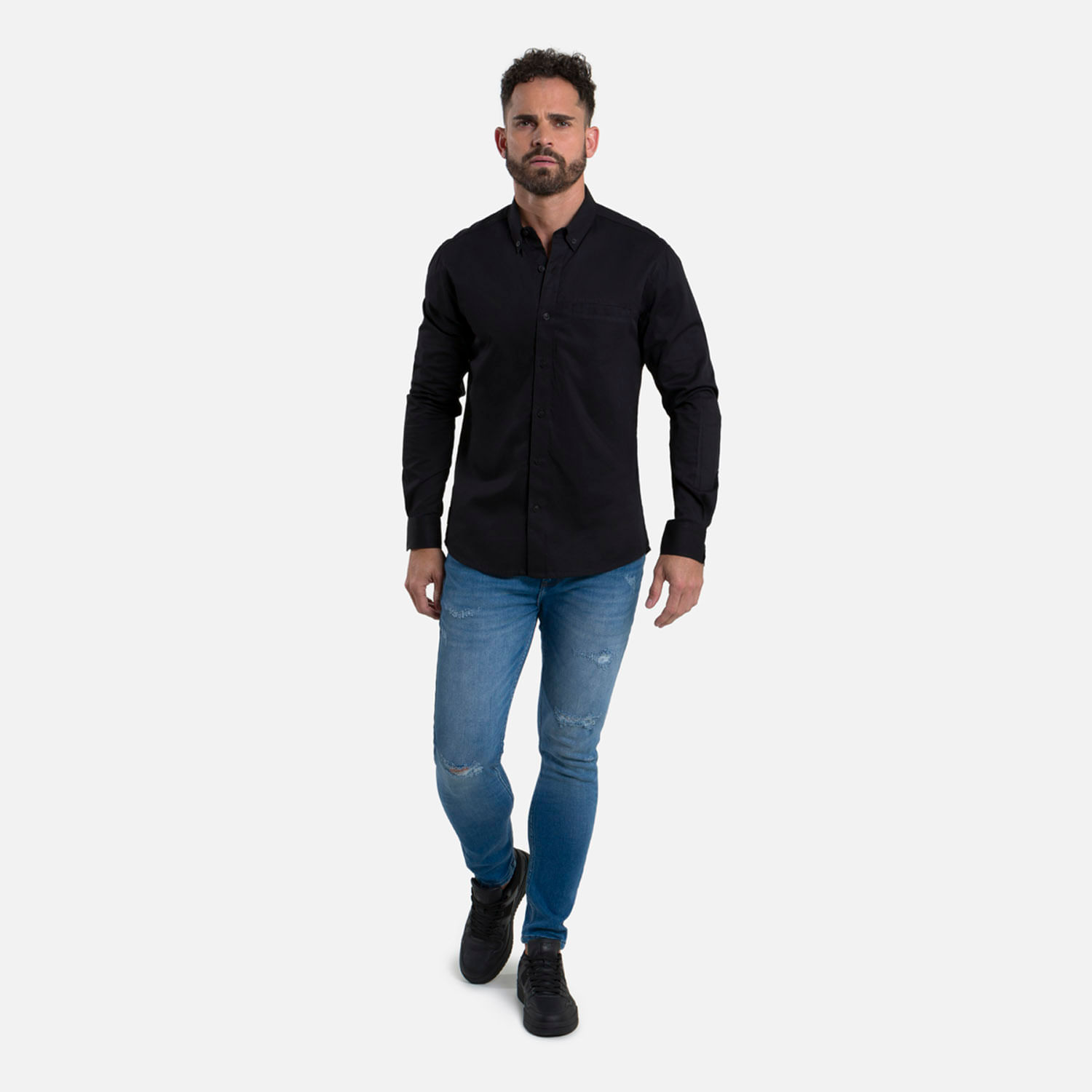 Camisa Manga Larga Color Negro Para Hombre