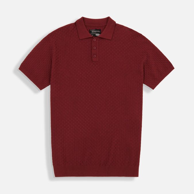 Polo Tejido Tricot Manga Corta Color Vino Tinto Para Hombre