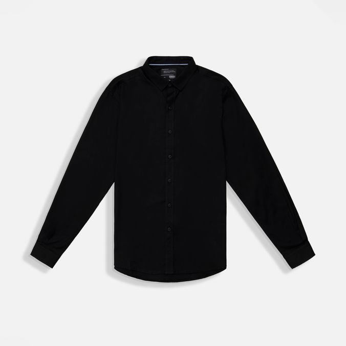 Camisa Manga Larga Color Negro Para Hombre